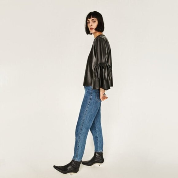 Preloved Zara black faux leather bell sleeve top, XS - Picture 3 of 9